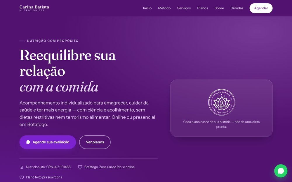 Site Nutri Carina — Nutricionista — marca pessoal